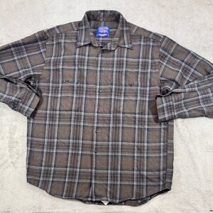 Vintage Pendleton Zephyr Wool Shirt Brown Grey Plaid Size Large USA